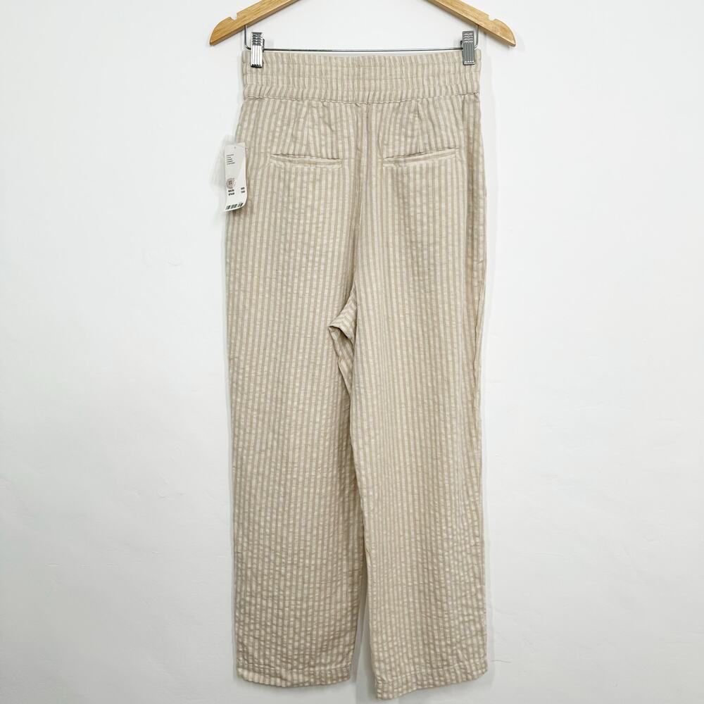NWT Urban Outfitters Paige Pants Tan Cream Striped Pleated Preppy Beach Size S - Picture 5 of 9